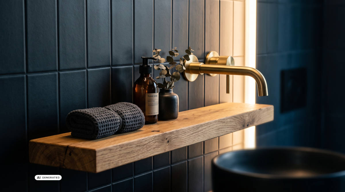 materiały w łazience w stylu dark bathroom